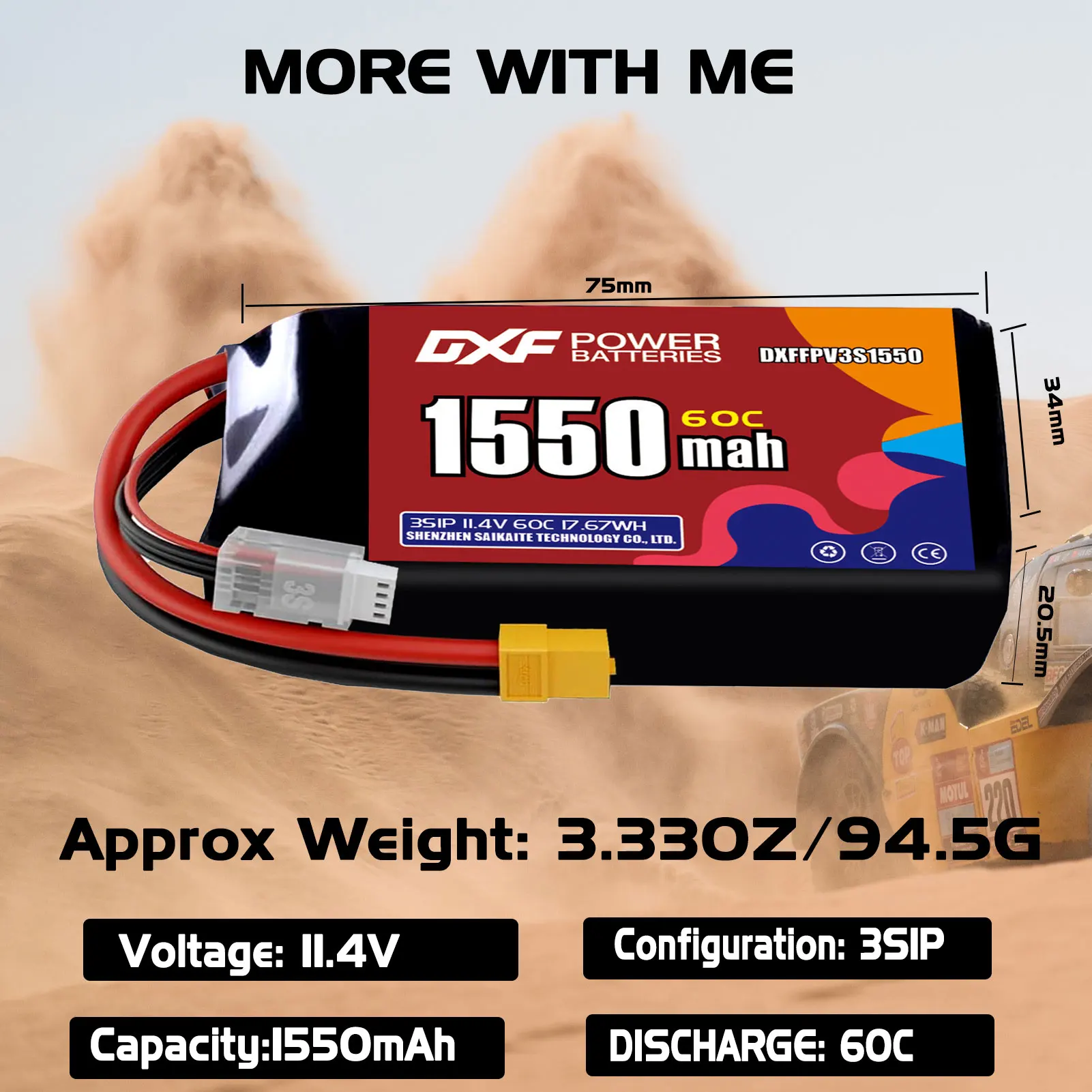 Bateria DXF Lipo 3S 11.4V 1700mAh 1550mAh 1300mA 1100mAh 380mAh 11.1V 350mAh 60C XT30 XT60 JST Plug para FPV Quadcopter Drone