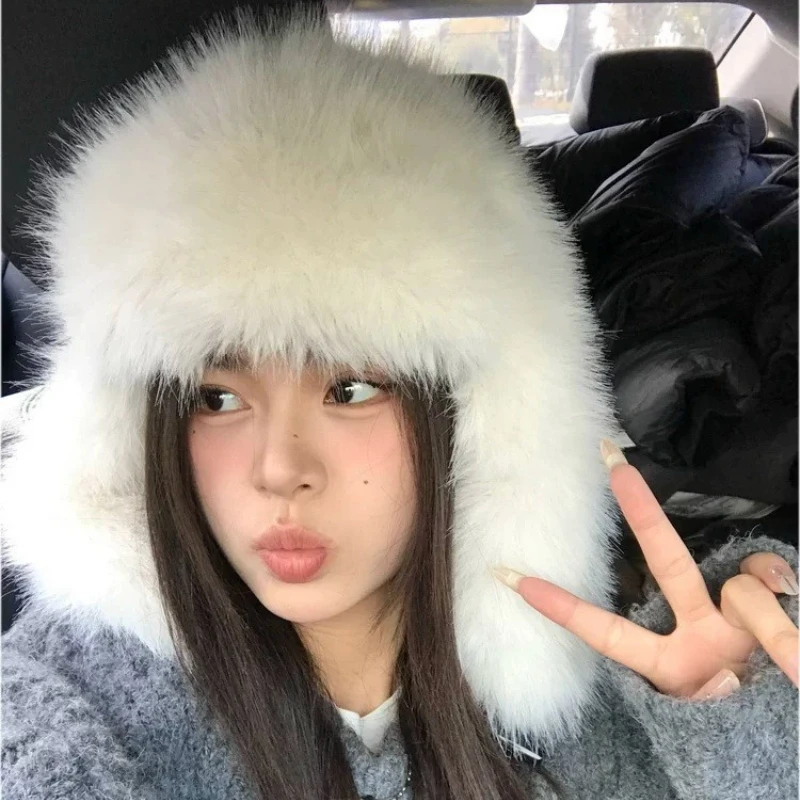 Winter Plush Trooper Hat Thick Faux Fur Ear Protection Trapper Cap Wind Resistant Thermal Hat Outdoor Cold Weather Headwear