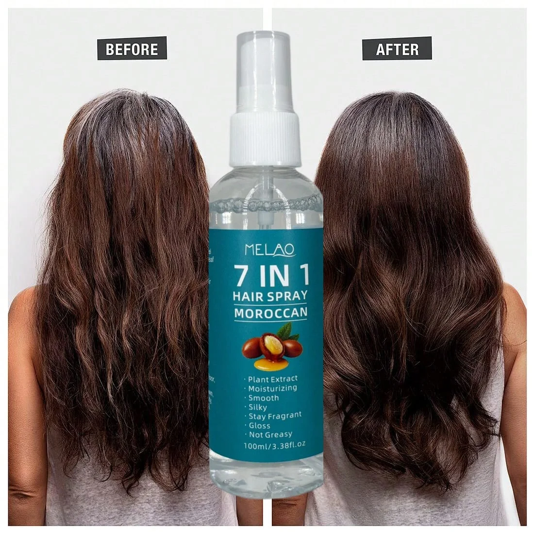 MELAO 7 IN 1 Moroccan Hair Spray, Moisturizing, Smooth & Silky, Glossy, Fragrant, Not Greasy, Instant Detangling & Frizz Control