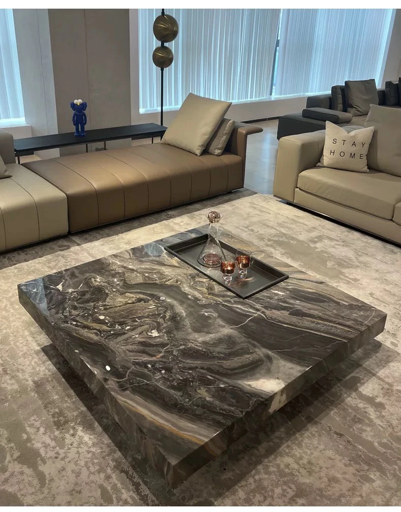 #2024 Italian Luxury Living Room Furniture High-End Modern Wooden Rock Plate Coffee Table Venice Brown Marble Square New