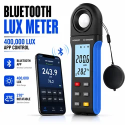 Light Lux Meter with Bluetooth,Digital Lumen Tester 0.1 Lux, 1-400,000 Lux/FC Range, 270° Rotated Sensor, Luxometer for Indoor