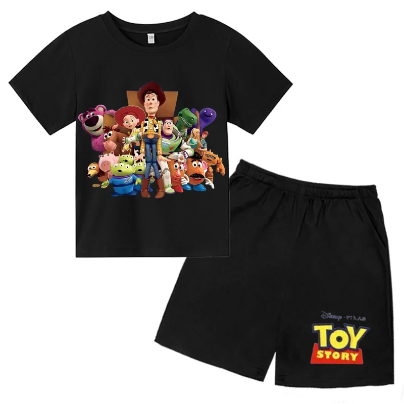 

Kids hot selling T-shirt 2-piece set for boys and girls aged 2-12, casual sports short sleeved+shorts printed toy mobilization