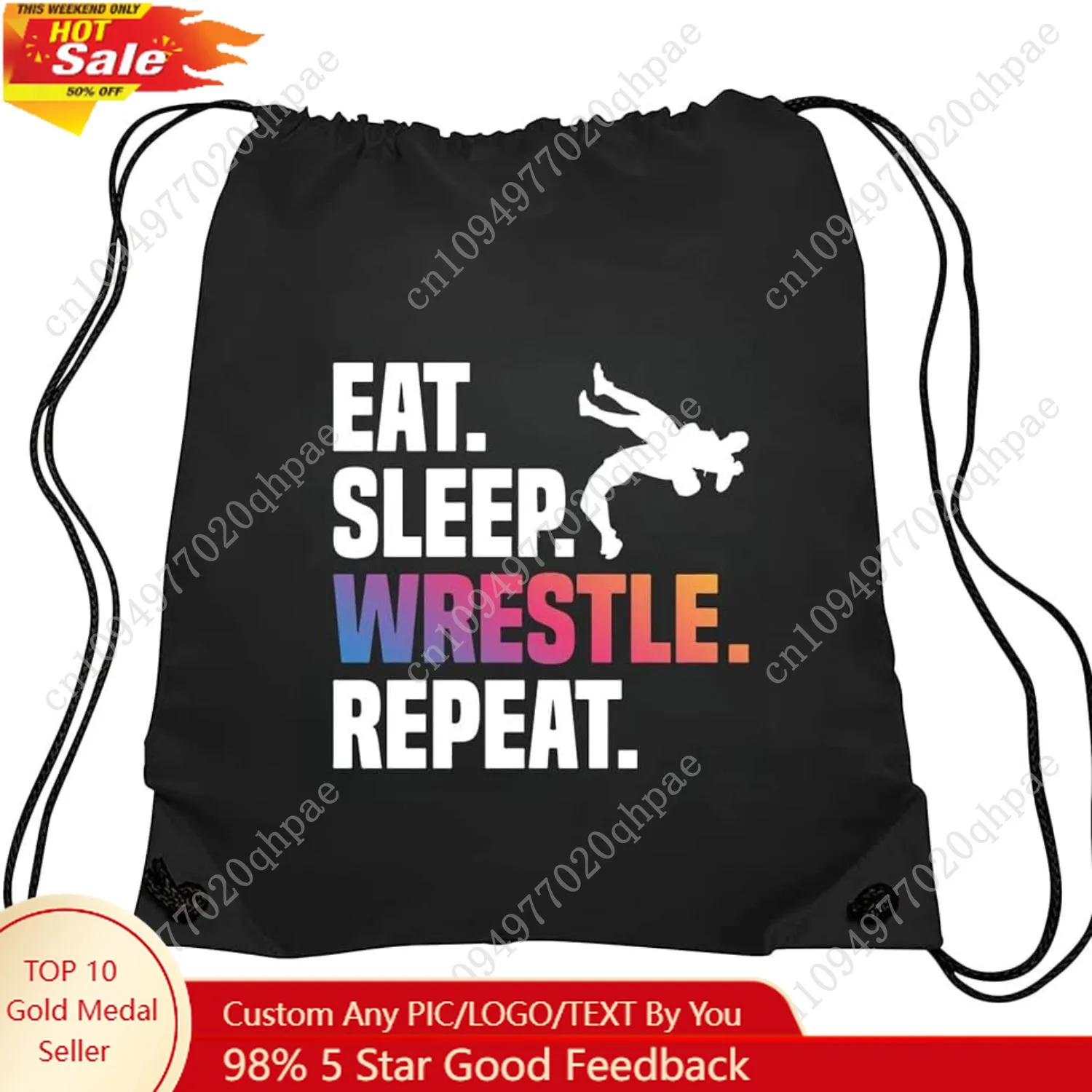 

Haizct Eat Sleep Wrestle Repeat Backpack, Gifts for Wrestle Fans, wrestler Gift, Unisex Drawstring Backpack Bag for Gym Shopping