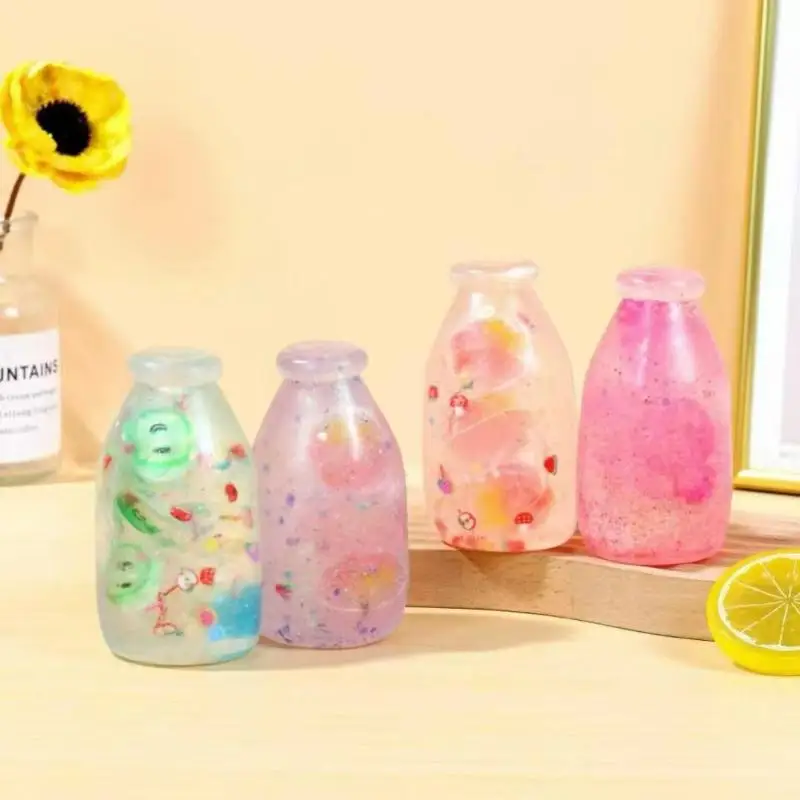 Fruit Hard Candy Glass Bottle Stress Ball Transparent Bottle Fidget Toys Milk Drink ASMR Sensory Anti Stress For Adults