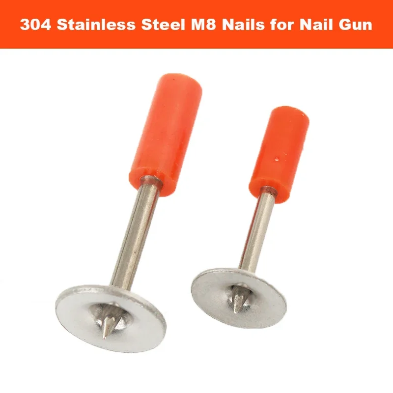 50PCS M8 Stainless Steel Round/Naked Nail 27mm/32mm/42mm for 7.3mm/8.5mm Pneumatic Ceiling Nail Gun Fixed Peg Ceiling Tool