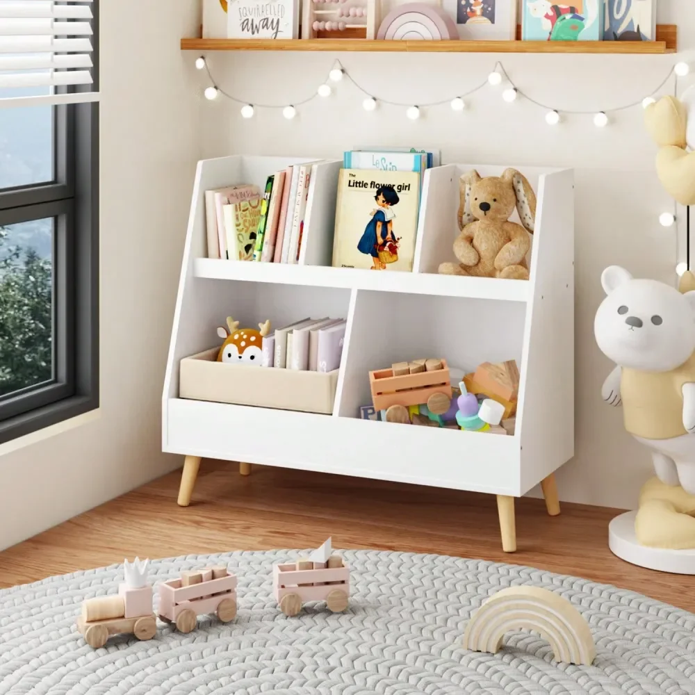 

Kids' Storage And Shelving Toy StorageKids Bookshelf And Toy Organizer, 5 Cubbies Wooden Open Bookcase, 2Tier Baby Storage Displ