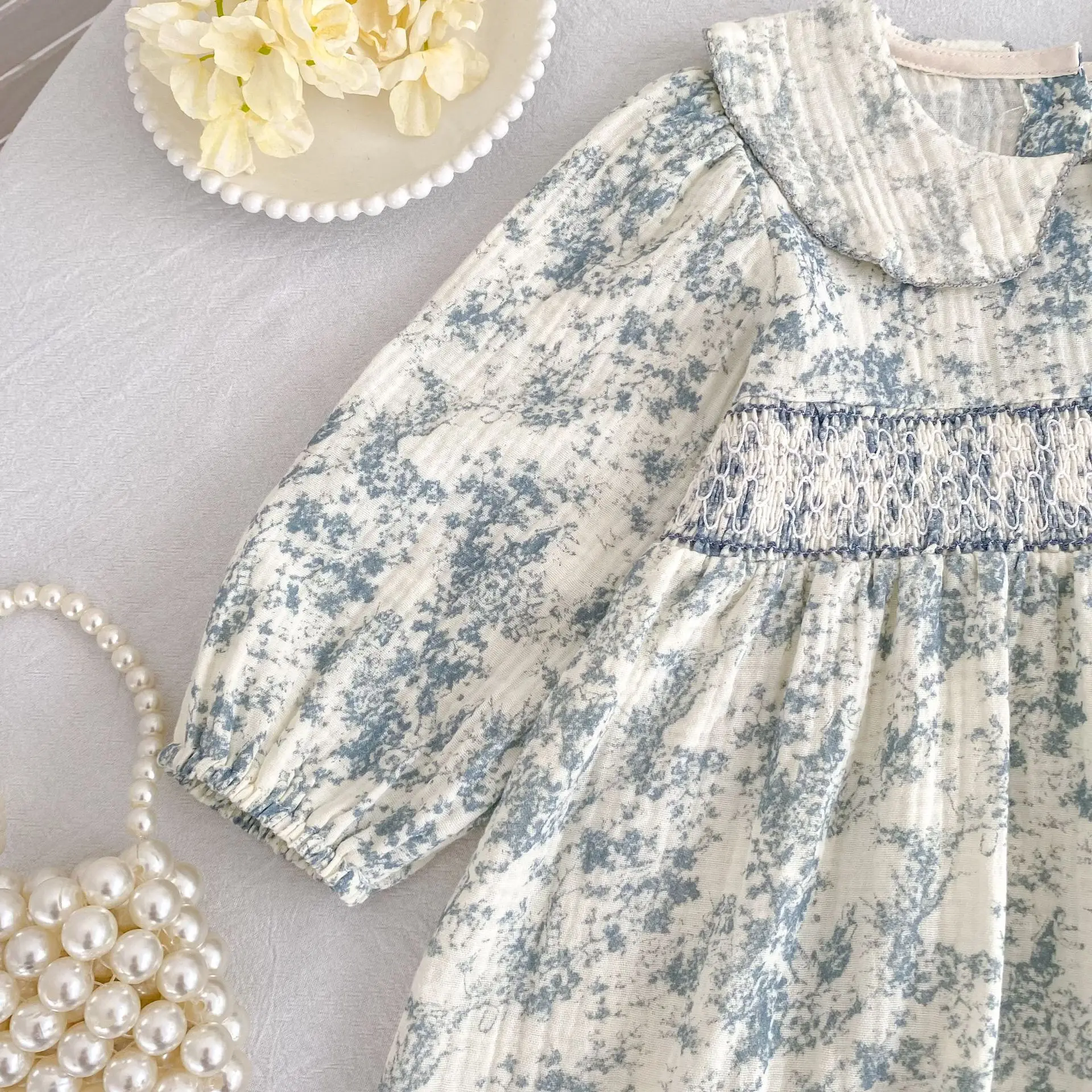 2026 Herbst Frühling Kinder Mädchen Kleid Langarm Gelb Bestickter Kragen Prinzessinnenkleid Koreanische Version Kleid – Detail 9