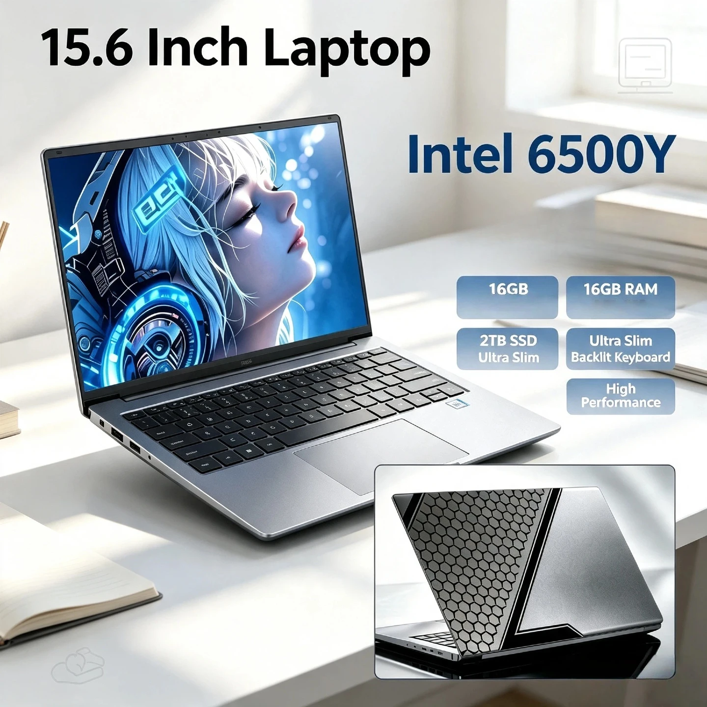 6500Y Laptop 2C 4T 3.4GHz 4MB Cache Ultra Slim Fingerprint Backlit Keyboard 16GB 2TB SSD for Streaming Work