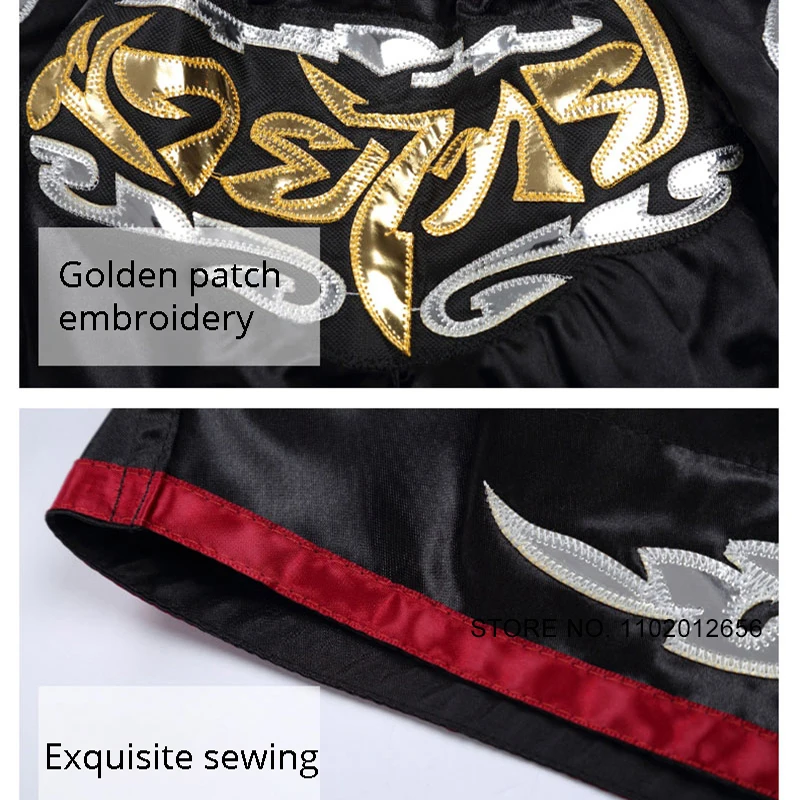 Pantalones cortos de Muay Thai para hombres, mujeres y niños, pantalones de Kickboxing, transpirables, bordados, entrenamiento de boxeo, Grappling,