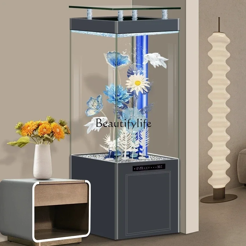 

Ultra-white vertical small fish tank living room with cabinets integrated intelligent floor aquarium H