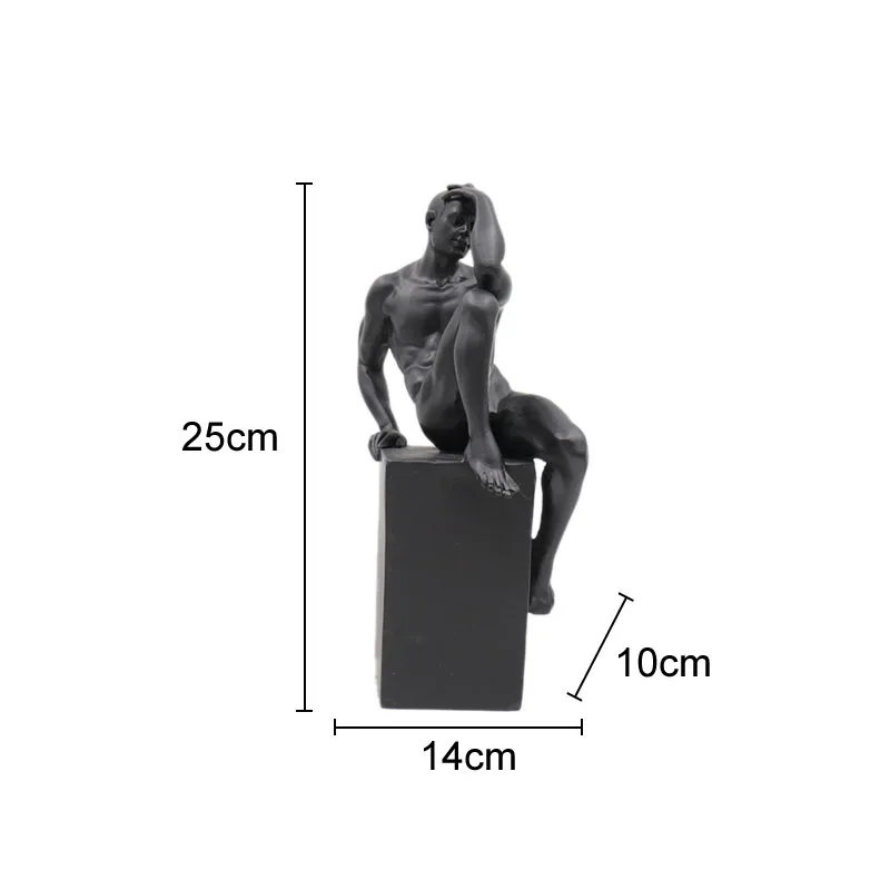 Black Figure Statue Muscle Man Abstract Character Resins Sculpture Desk Decoration Human Body Crafts Ornaments Modern Home Decor