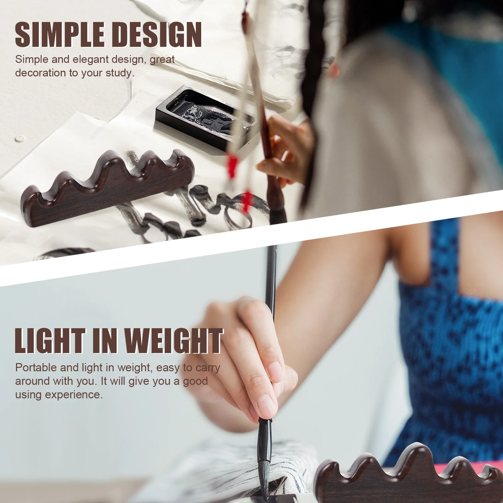 Sandalwood Pen Holder Mountain Shape Design Calligraphy Sumi Writing Brush Rest Desktop Organizer For Ink Pens