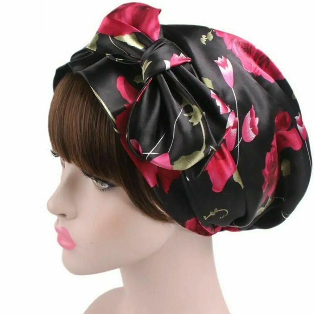 Women Silk Shower Cap Night Sleep Cap Hair Bonnet Hat Head Cover Satin Turban Headscarf