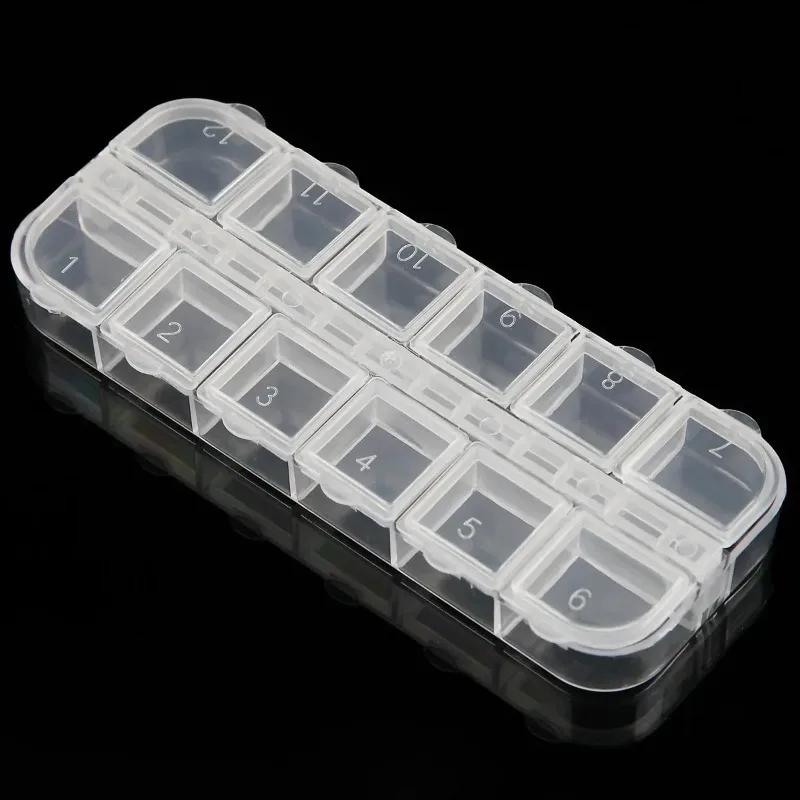 6/12 Grids Nail Storage Box Empty Acrylic Case Manicure Powder Beads Gem Rhinestones Nail Jewelry Container DIY Nails Organizer