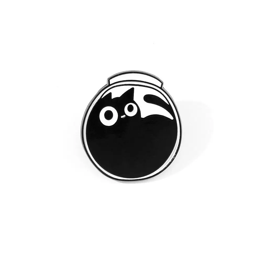 Cute Cat Black Kitten Brooches Fish Tank Cartoon Black Cat Enamel Pin Cup Funny Cat Metal Badge Clothing Accessories