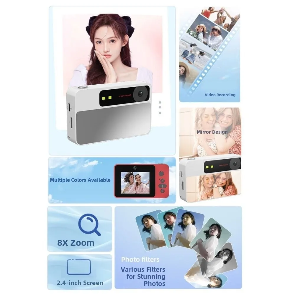 2.4인치 화면 레트로 CCD 디지털 카메라 풀/세미 미러 디자인 휴대용 8배 줌 카메라 MP3 음악 재생 HD 비디오 카메라
