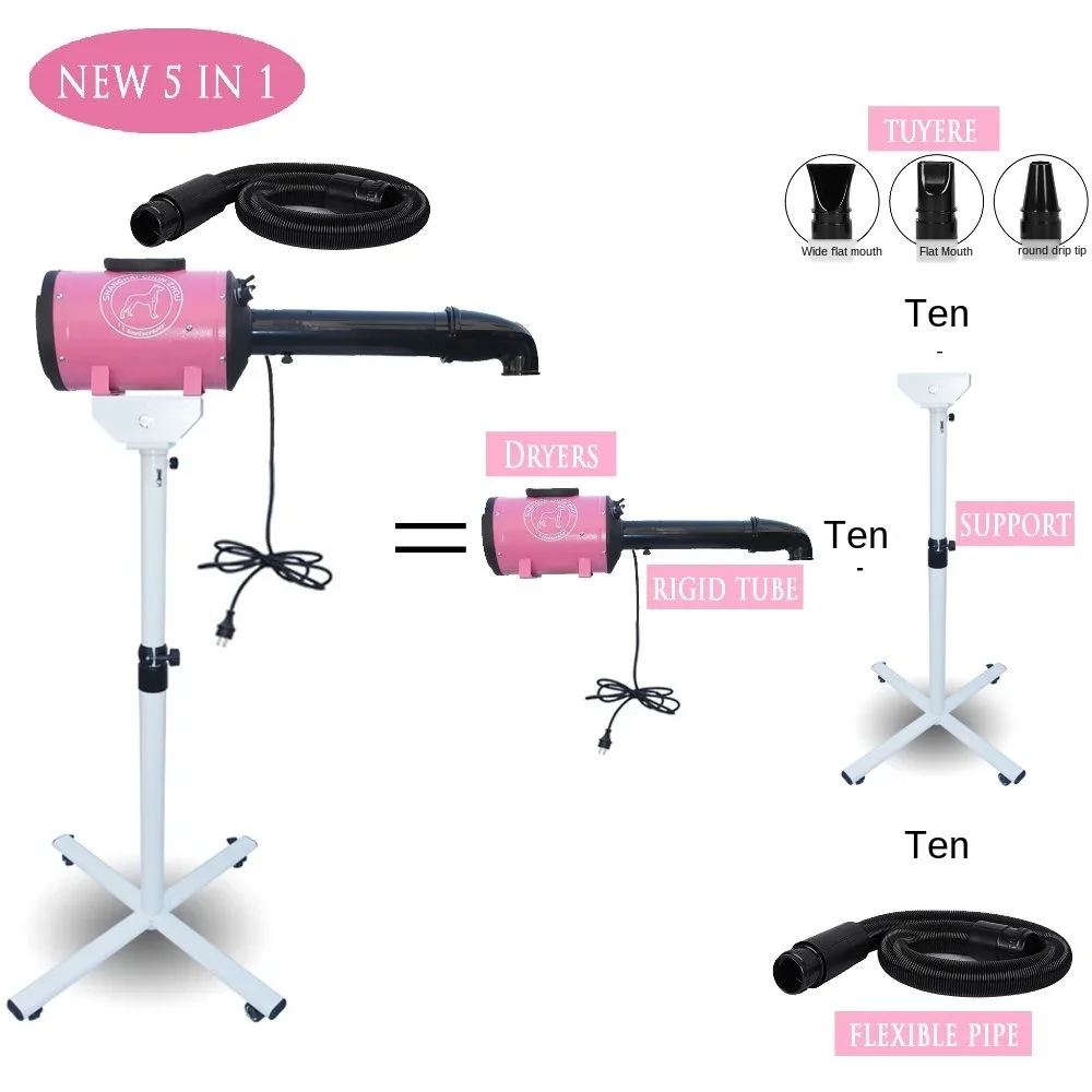 

The 5 In 1 Sets Brand Cheap Dog Grooming Dryer Pet Hair with Holder Rack Blower 220v/110v 2400w Eu Plug Models Multi-Functiona