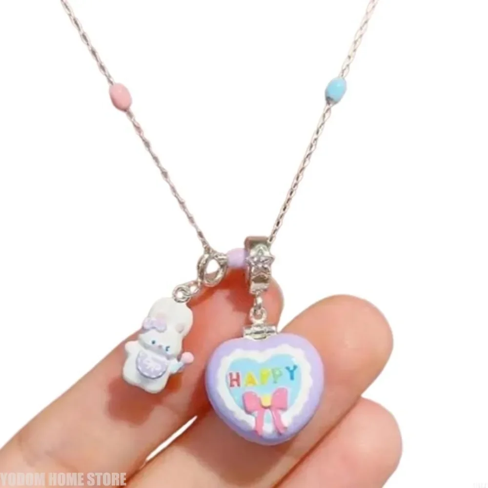 Cute Open Rabbit Shape Clavicle Chain Adjustable Heart Neck Chain Fashion Accessory for Desktop Home Decoration