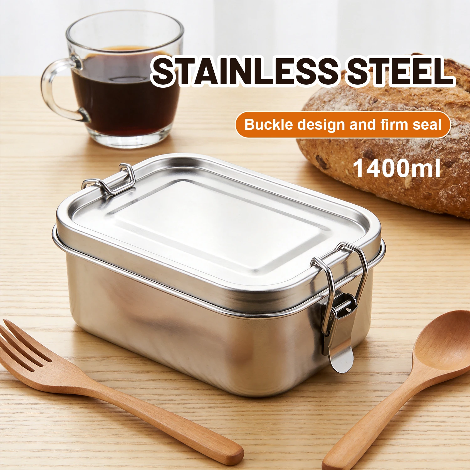 Boîte à lunch en acier inoxydable 304, 1400 ml – Conception anti-fuite à 2 compartiments, stockage séparé sans mélange des goûts, clips robustes, résistante au lave-vaisselle, idéale pour l'école, le travail, les voyages et la préparation des repas.