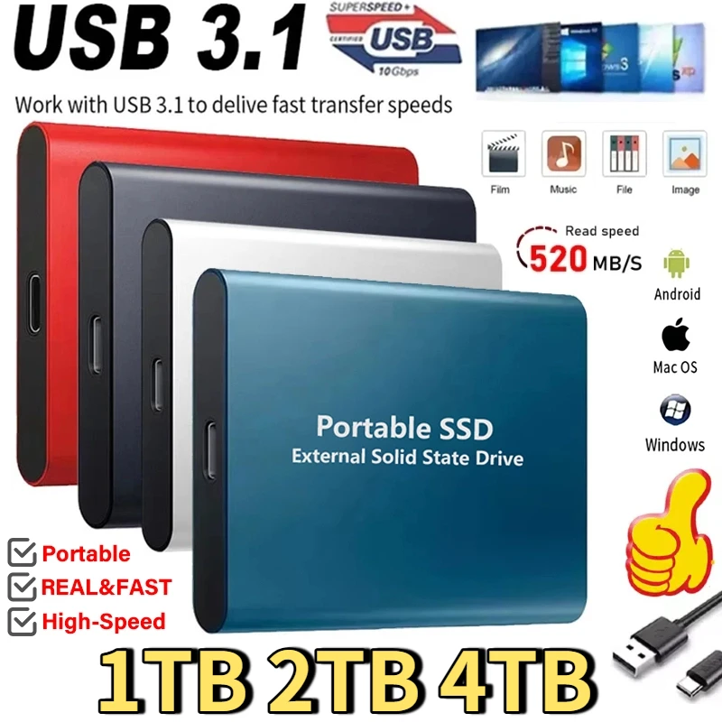 Externe Festplatte 1 TB tragbare SSD 2 TB Original Solid State Drive USB 3.2/Typ-C High-Speed Storge Festplatte für PC/Mac/Telefon