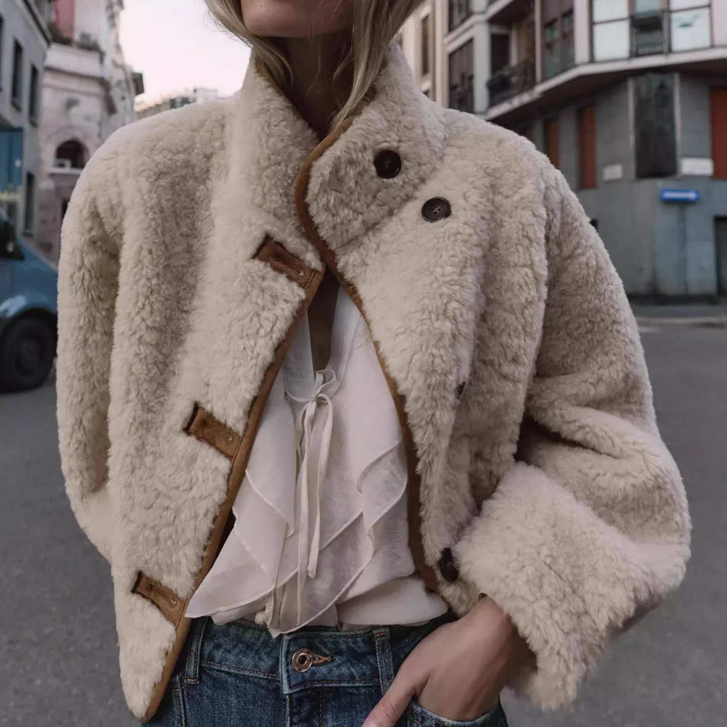 

Casual Double-Sided Wear Jaet Outerwear for Women Autumn 2025 Faion Ele Sle Long Sve Button Closure Ladies Coat