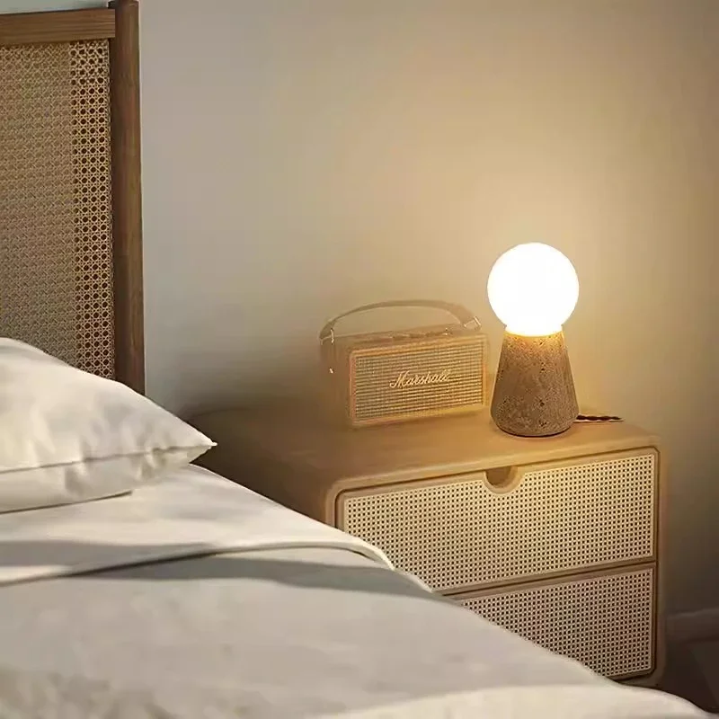 Retro Stone Lamp Design Bedroom Bedside Table Creative Decoration Small Floor Lamps Including Light Bulbs