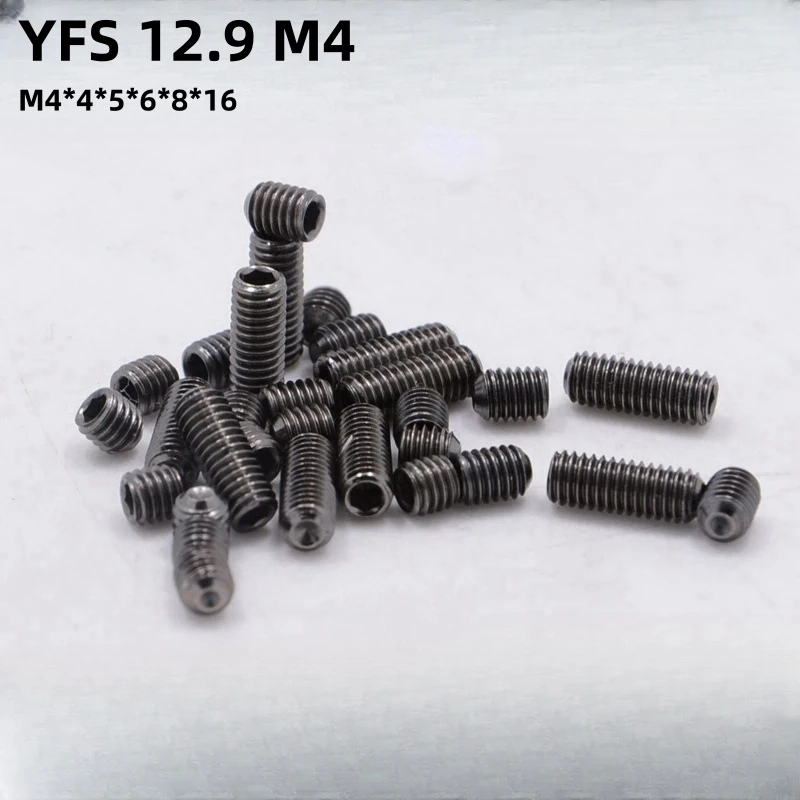 100PCS YFS M4*4*5*6*8*16mm M5*5mm Grade12.9 Machine Meters Screw Black Nickel-plated Antirust Headless Hexagon Socket Head Screw