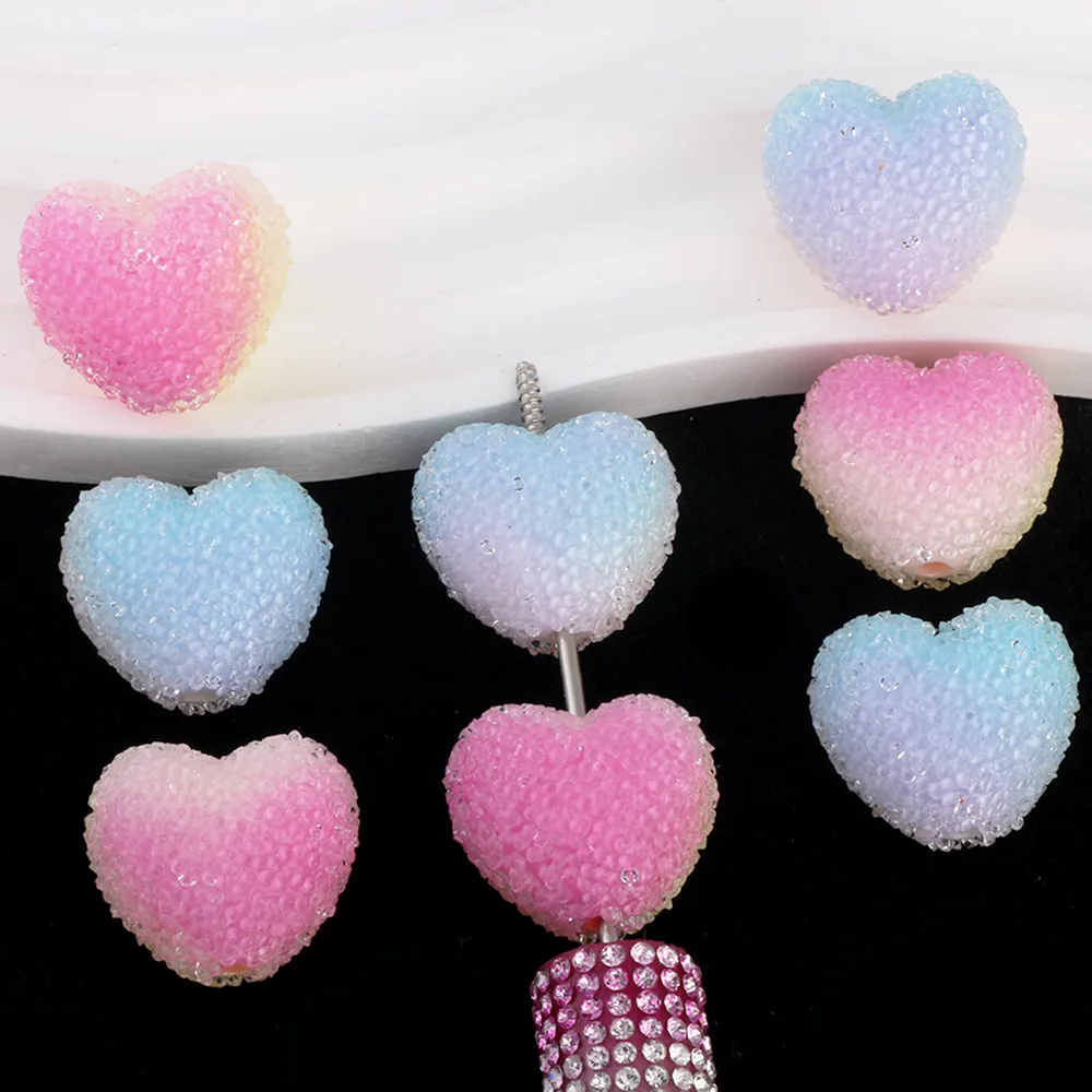 

DIY Jewelry Findings Double Colors Candy Jelly Resin Love Heart Rhinestones Crytal Beads Fit Fashion Pen Decor 20*19*15mm 18pcs