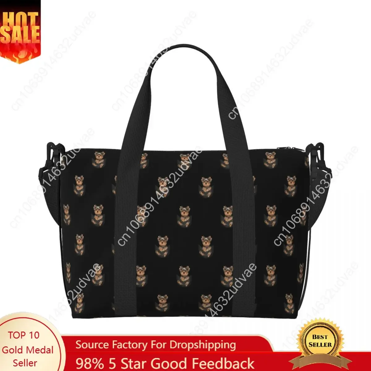 Custom Yorkshire Terrier In Pocket Tote Bag Women Big Capacity Funny Yorkie Gym Beach Travel Bags