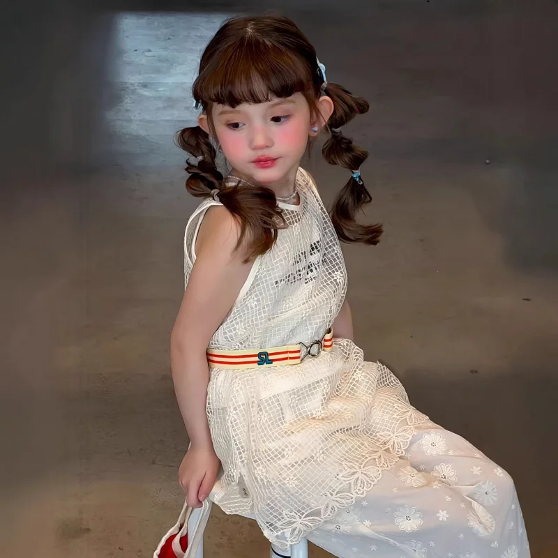 

Girls' Lace Vest Set Summer New Korean Style Layered Camisole Top for Children, Baby Internet Celebrity Street Style Outfit