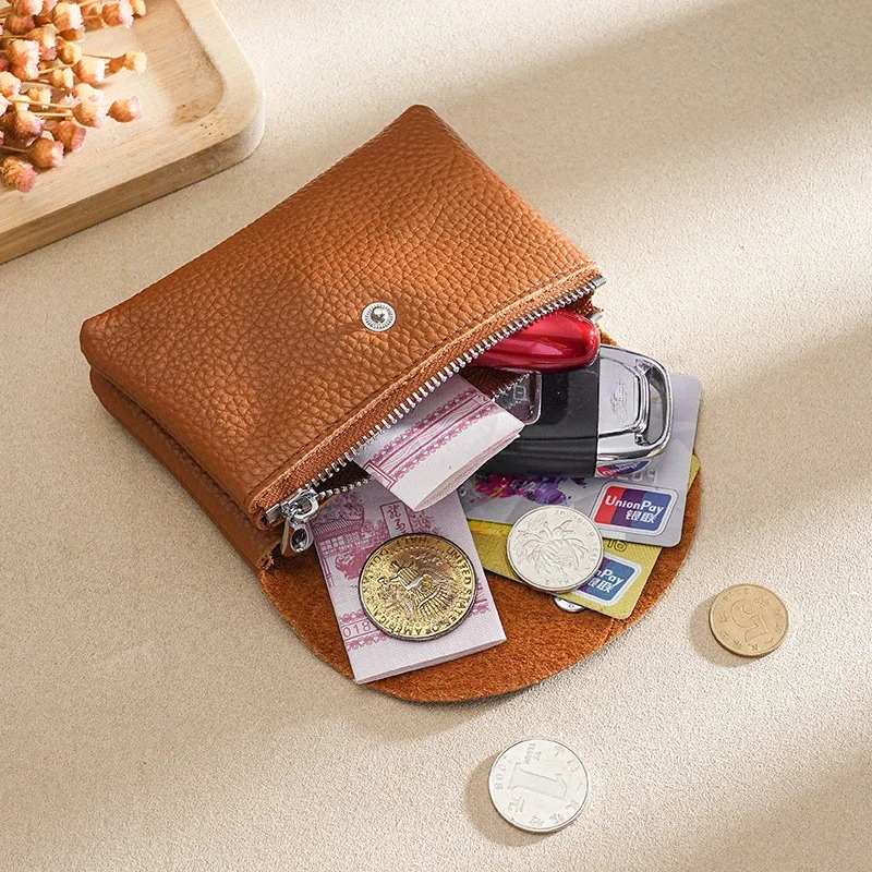 Top Layer Cowhide Coin Purse for Women New Genuine Leather Key Holder Card Holder Coin Wallet