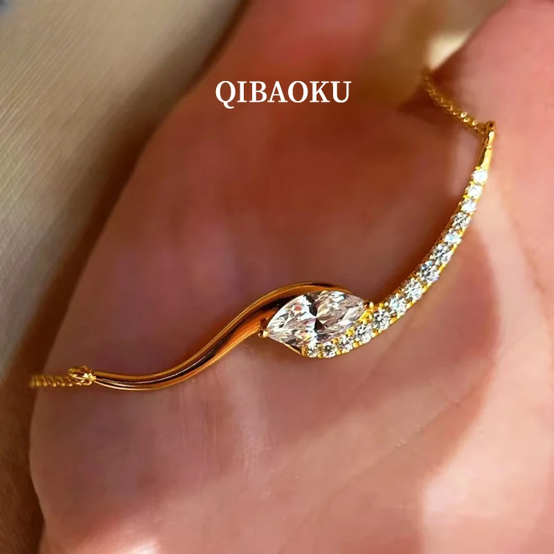 QIBAOKU Marquise Moissanite Pendant Necklace S925 Sterling Silver Smile Choker Diamond Neck Chain for Women Jewelry Gifts 2026