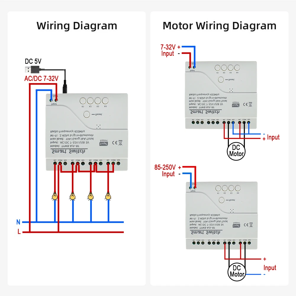 Tuya Smart Home Wifi Switch Module 7-32V 85-250V 220V 4 Channels 10A Relay Controller Work With Alexa Google Home