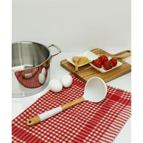 Acar Silikon 30 cm. Wood Silicone Handle White Serving Ladle 9999