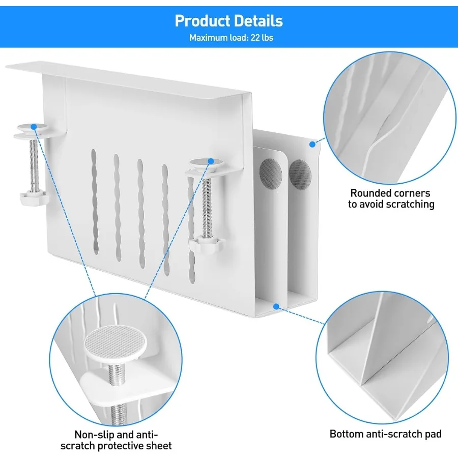 تخزين جانبي للمكتب تحت المكتب، حامل الكمبيوتر المحمول، منظم الملفات المعلق الجانبي، لا يوجد مشبك مثقاب على صينية إدارة الكابلات، عقد الكمبيوتر المحمول #5