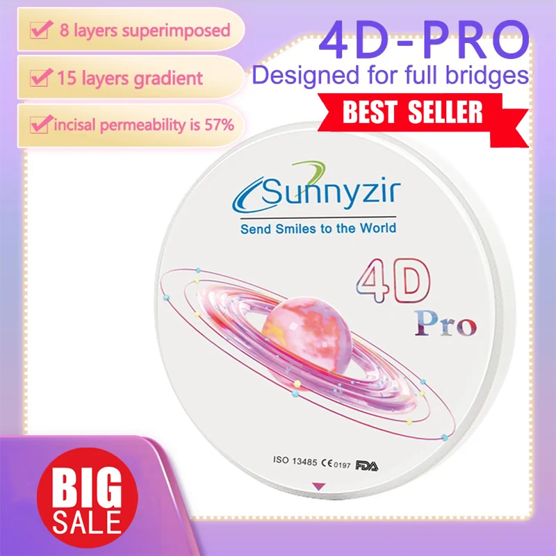 Sunnyzir 4D Pro/Plus Multilayer Zirconia Blocks Dental Zrconium Blank CADCAM Aesthetics Restoration Material in Dental Lab