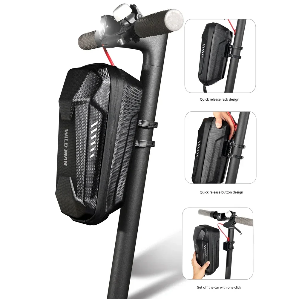 

4-2L WILD MAN Scooter Front Bag Hard Bag Large Capacity Waterproof Skateboard Hanging M365 Pro Griptape