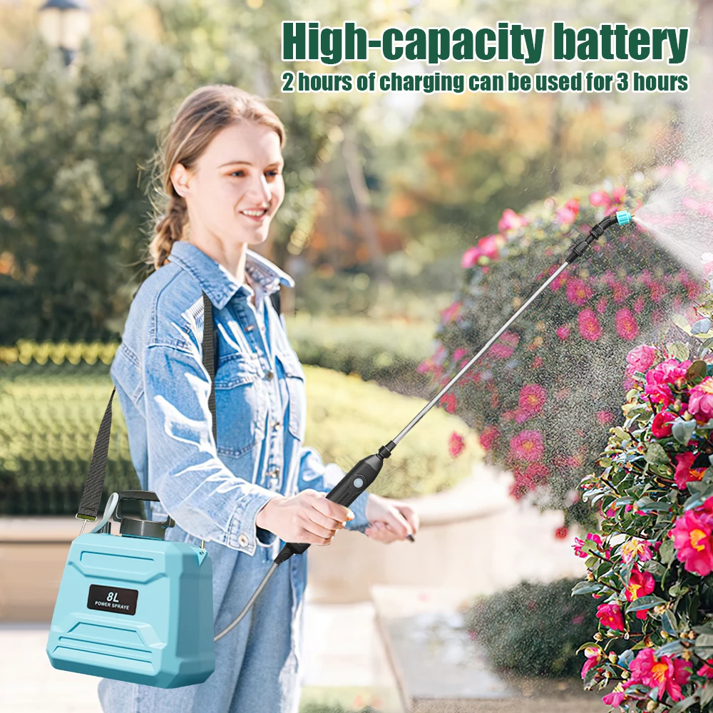 5L/8L Elektrischer Rucksacksprüher USB-Aufladbar Automatischer Pflanzenbewässerungssprüher mit Sprühpistole 120 Minuten Akkulaufzeit Tragbares Gartenbewässerungswerkzeug für Blumen, Gemüse, Rasen, Gewächshaus und Landwirtschaft – Detail 1