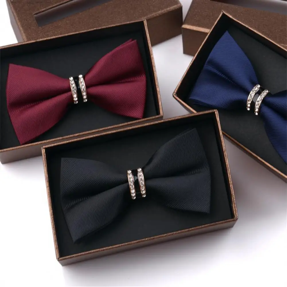 

Men Jacquard Bow Tie Formal Business Style Rhinestone Decor Men Bow Tie Exquisite Satin Bright Color Banquet Wedding Groom Bow