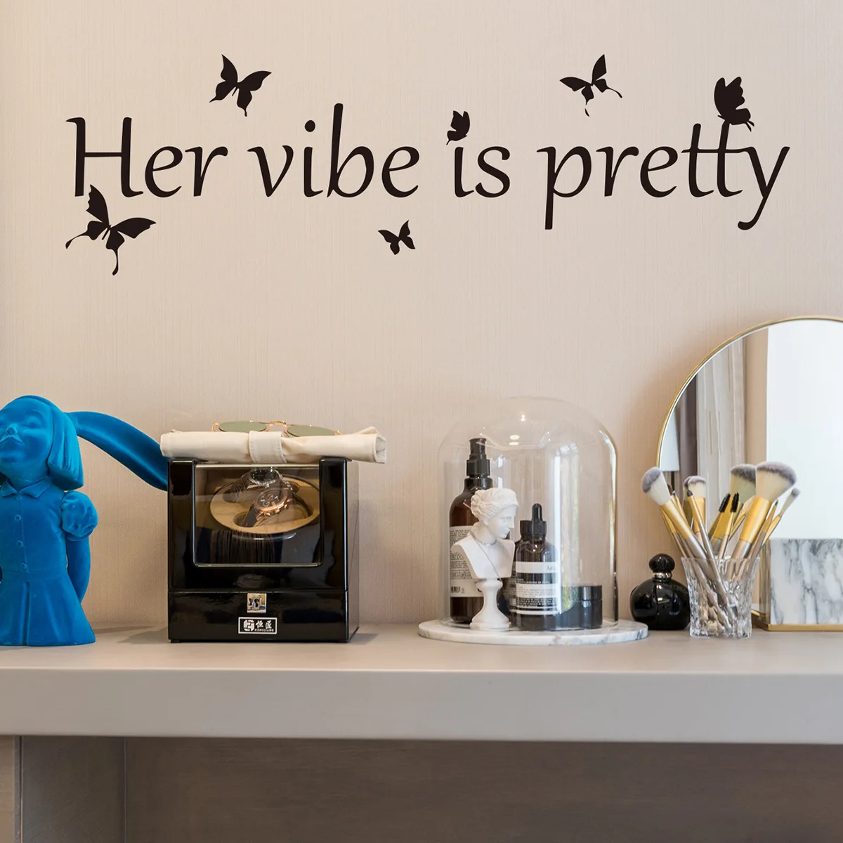 Her Vibe Is Pretty Mirror Wall Sticker Living Office Trendy Female Beauty Positive Women's Inspirational Quote Wall Decal Murals