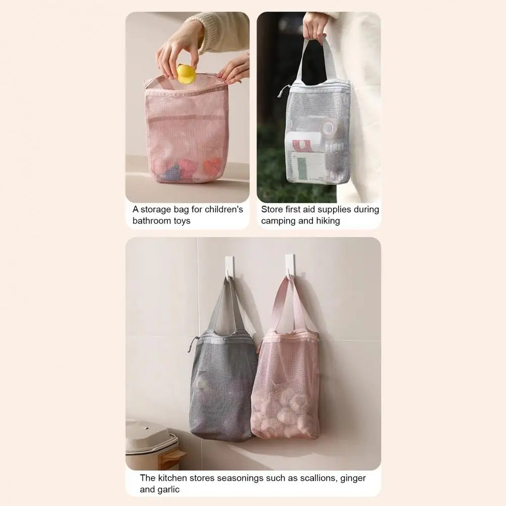 Travel Toiletry Bag Lightweight Portable Bag Capacity Shower Storage Bag with Zipper Closure Solid Color Hollow Mesh Cosmetic
