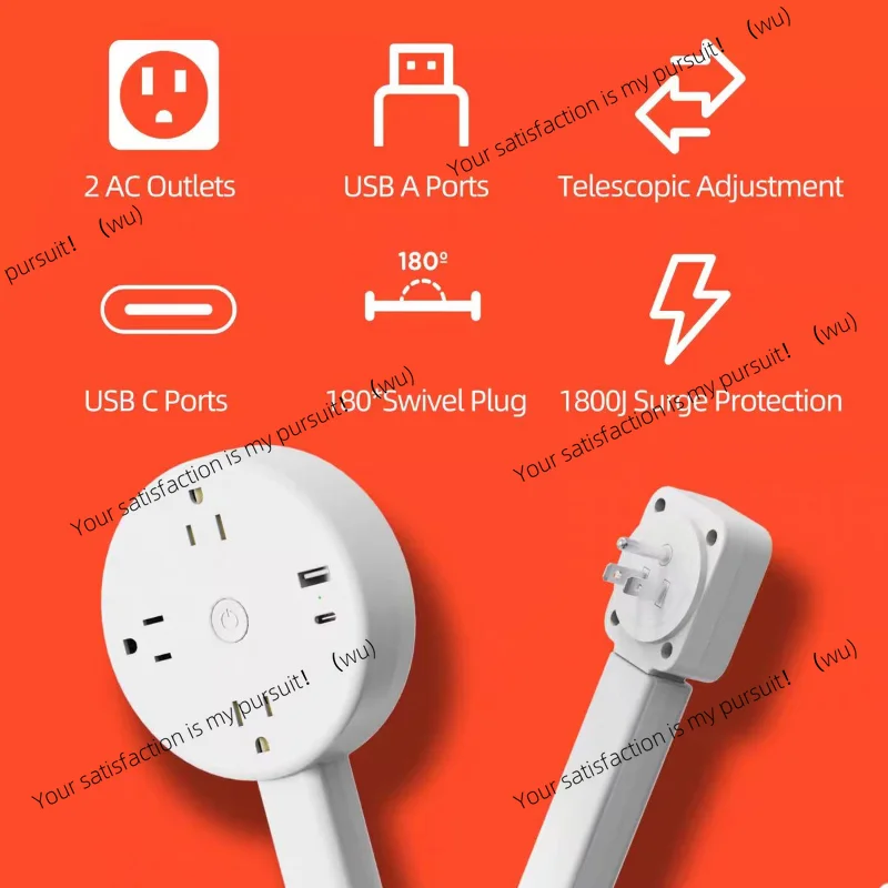 New Rotates 180° Electrical Outlet Extender Adjustable Length White Power Outlets Extender Power Socket Expander For Nightstand