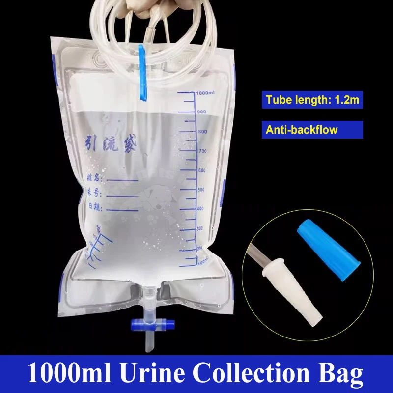 1-20PCS Sterile Urine Bag Urinary Drainage Bag 1000ml PVC Urine Collection Bag with Outlet Valves Veterinary Supply