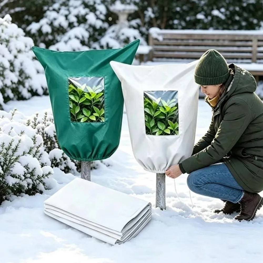 Non‑woven Plant Frost Protection Cover Breathable Anti-Frost Plant Protection Bag View Window with Zipper Drawstring