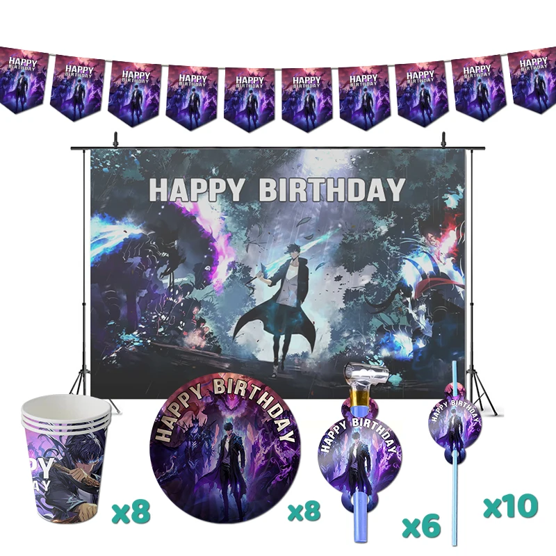 Solo Leveling Birthday Party Decorations TV Series Theme Supplys Banner Cups Plates Ore dake Level Up na Ken