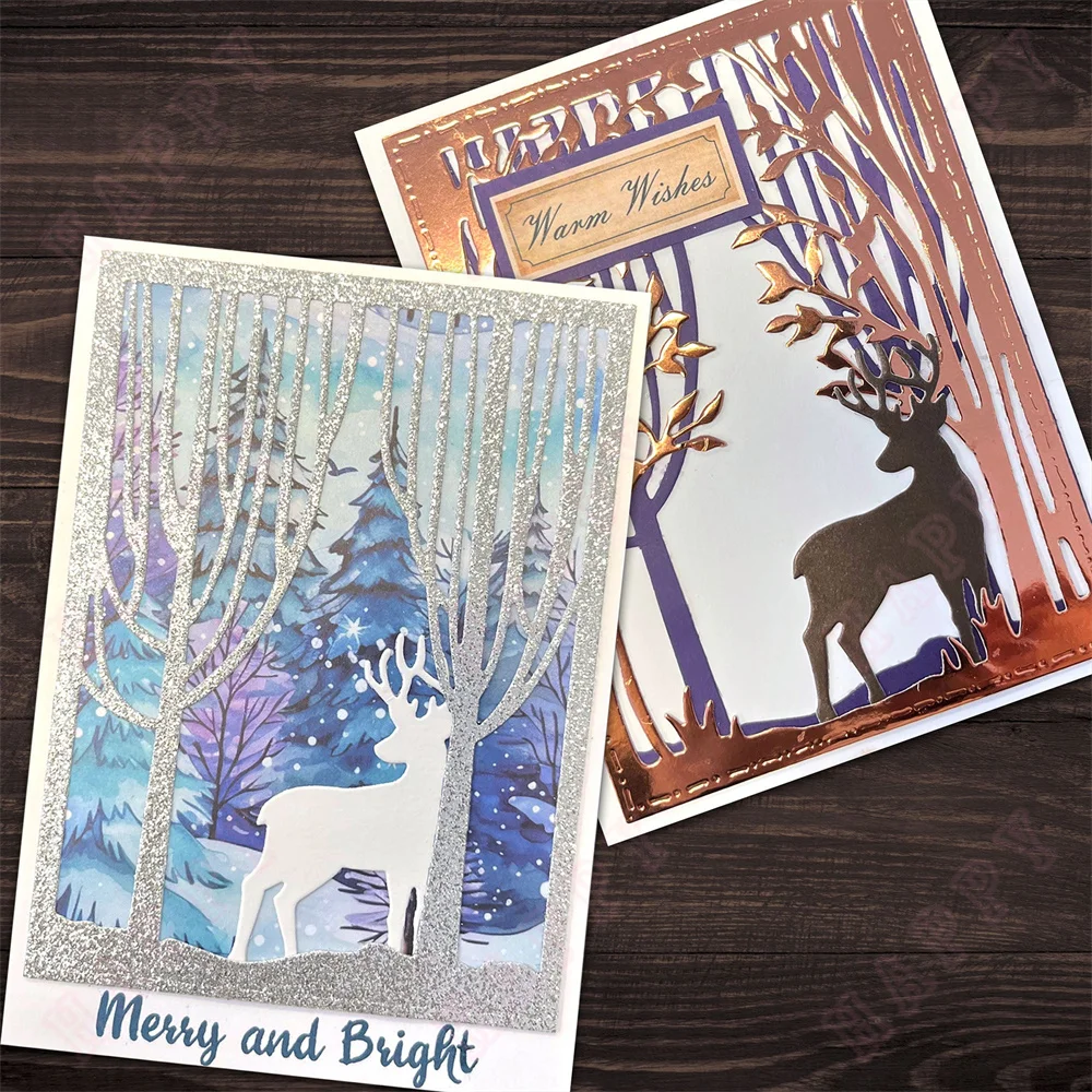 عيد الميلاد مرح ومشرق خط الأشجار والأيل الإطار المعادن قطع يموت Stencil DIY بها بنفسك سجل القصاصات النقش ورقة بطاقة النقش