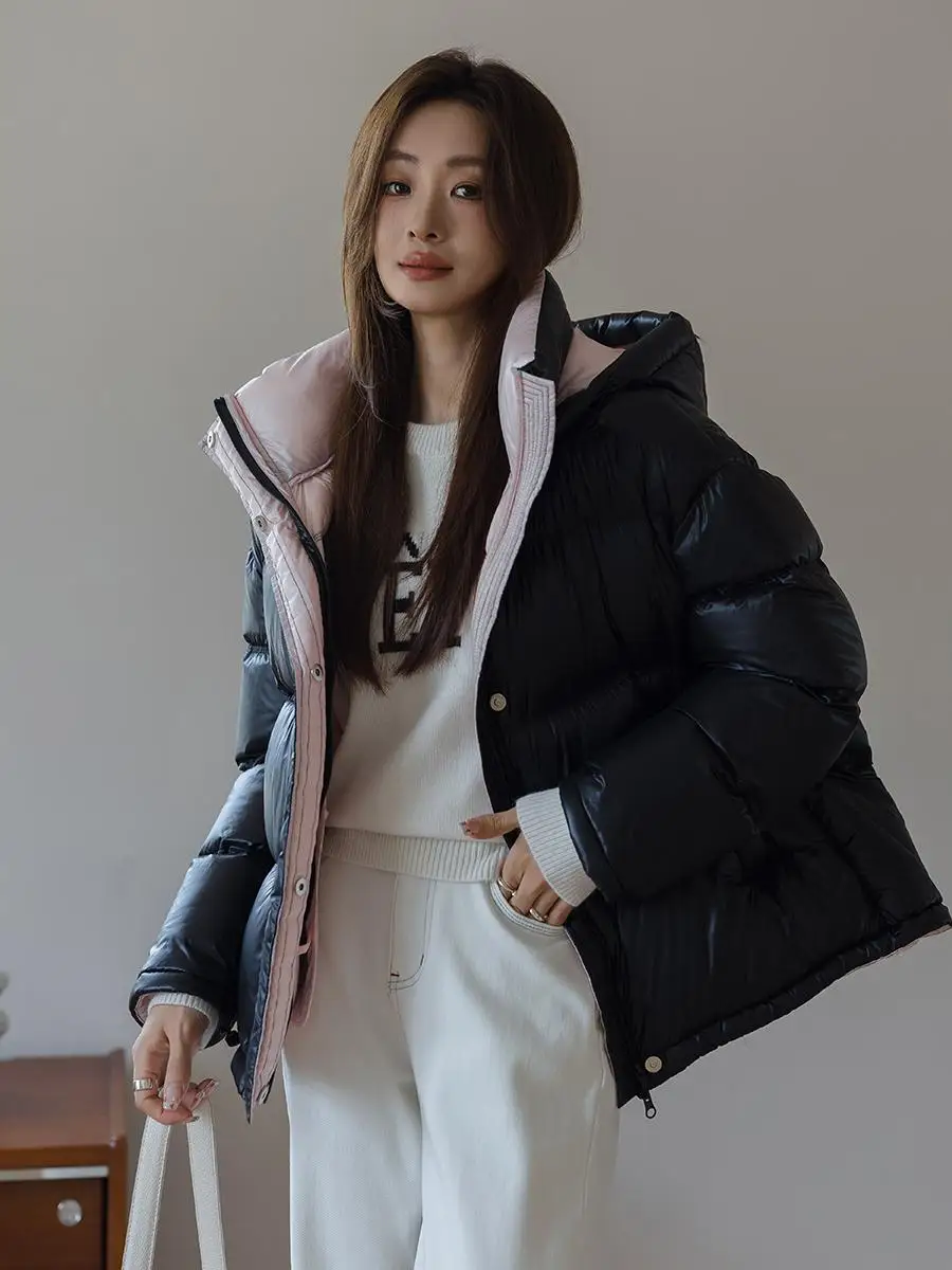 

Women's White Du down Jaet Lightweight Warm Stand Collar Hooded Coat Thin Insulated Korean Sle Commute Faion