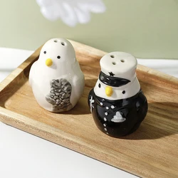 2Pcs Ceramic Penguin Salt And Pepper Shaker Bottle Cartoon Spice Container Tabletop Animal Decoration Spice Jar