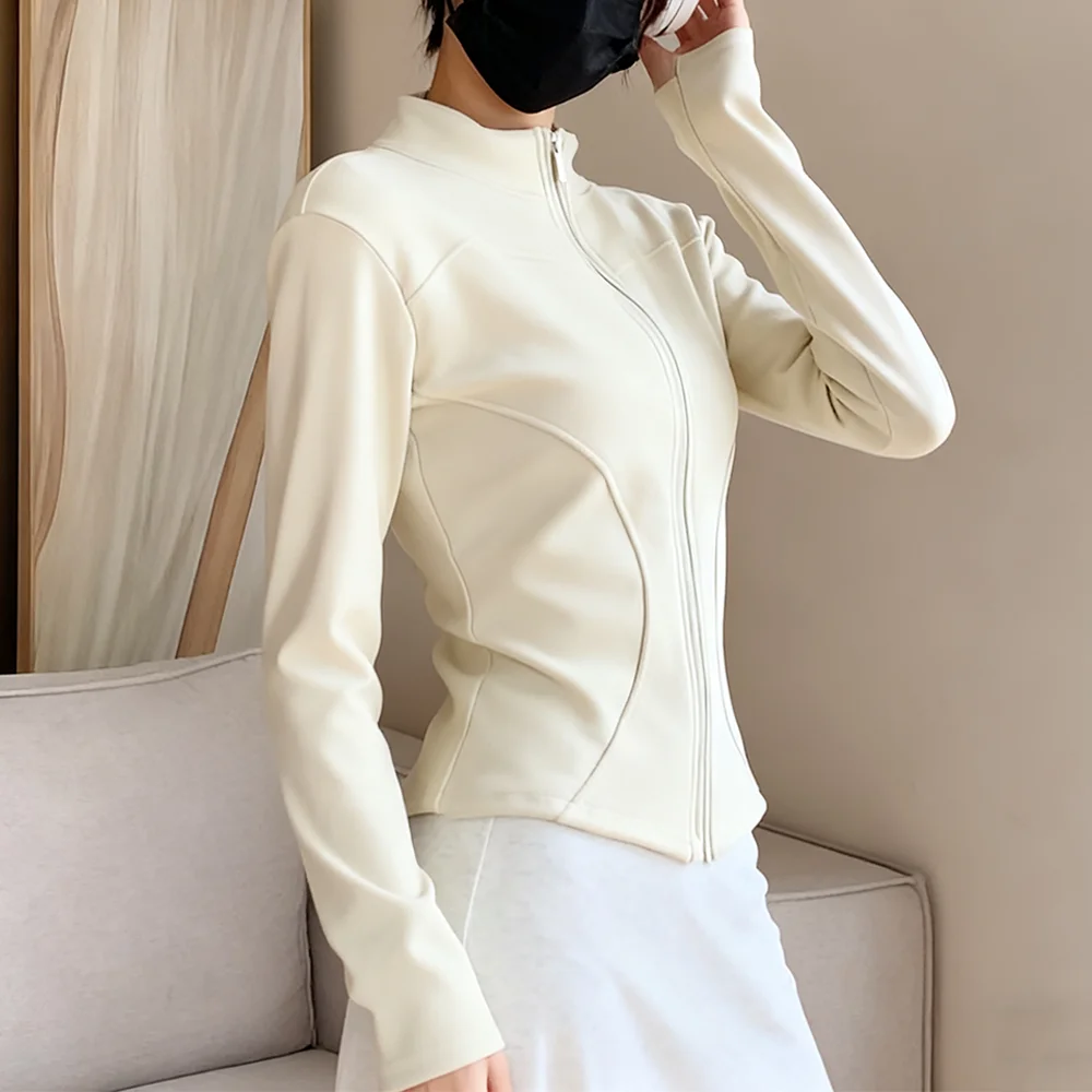 

Женские осенне-зимние теплые флисовые толстовки для фитнеса, уличное теплое пальто, тонкие куртки с воротником-стойкой, спортивный кардиган на молнии, куртка