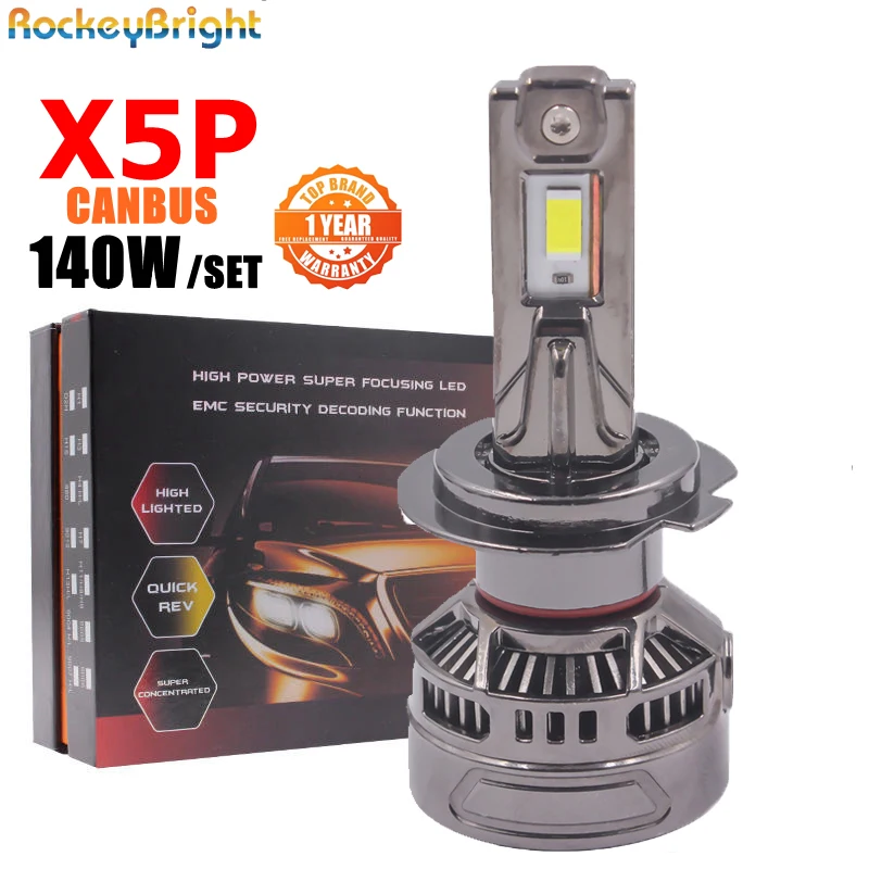 

Светодиодная лампа для фар автомобиля 140 Вт X5P H7, противотуманная фара Canbus 6000K HB3 9005 H11, автомобильная светодиодная фара H11, противотуманная лампа